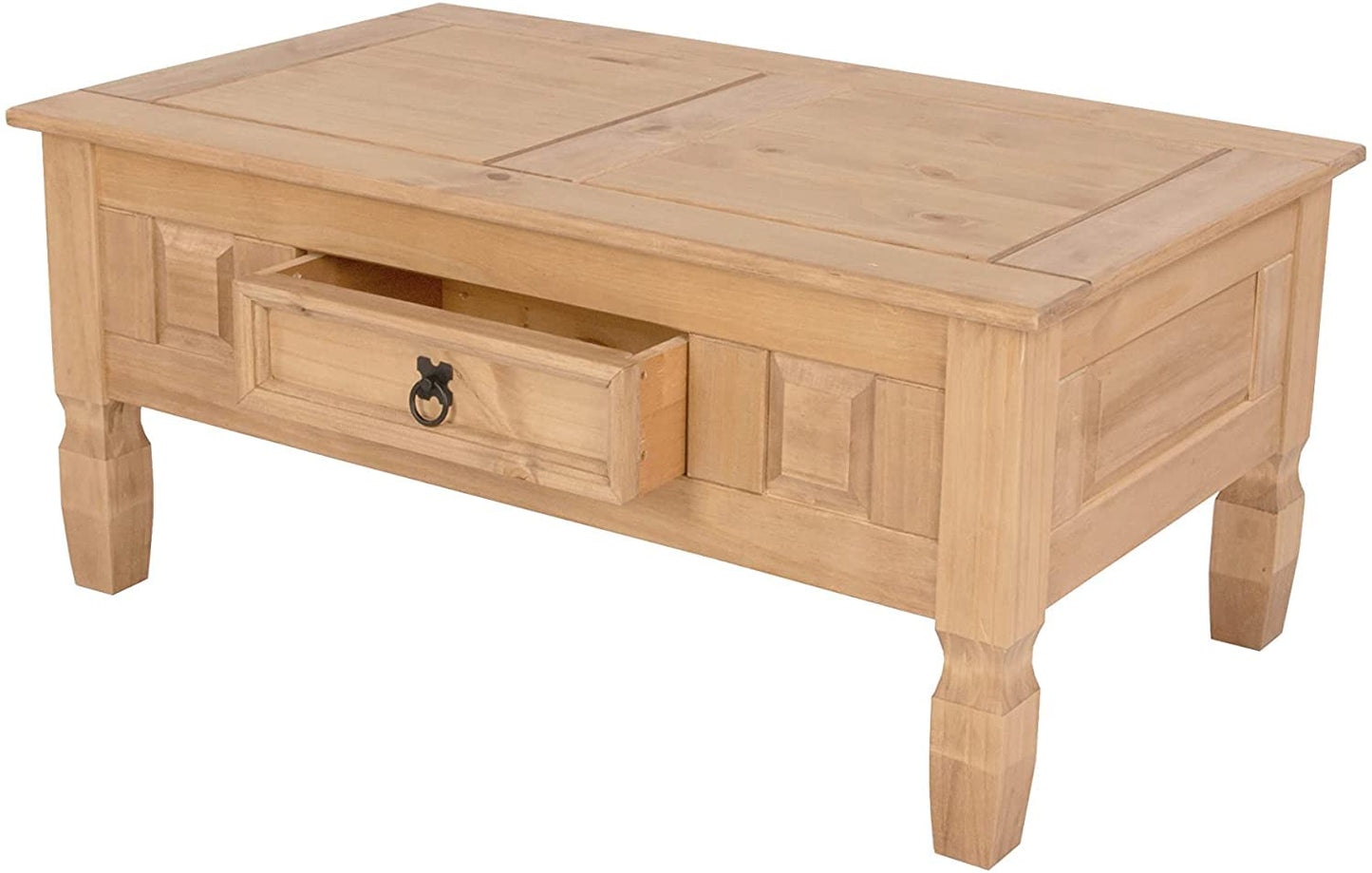 SAM Cancun Coffee Table Solid Pine Wood Side Table with Drawer White Varnished Honey Top Plate Black Metal Handle Mexico Furniture