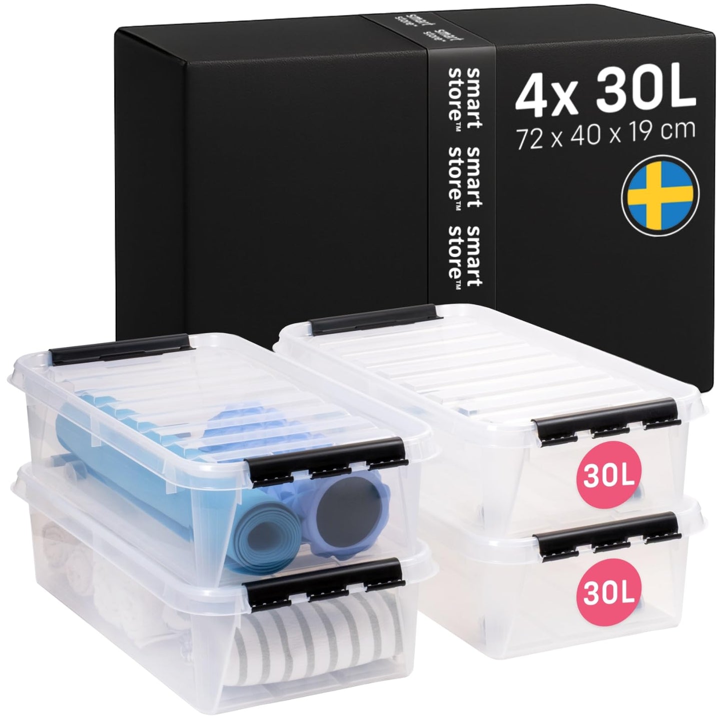 SmartStore - 5 x Storage Box with Lid Classic 46L (59 x 39 x 31 cm) | Stackable Box with Lid | Food-Safe Plastic Box | Plastic Box with Lid and Reinforced Corners