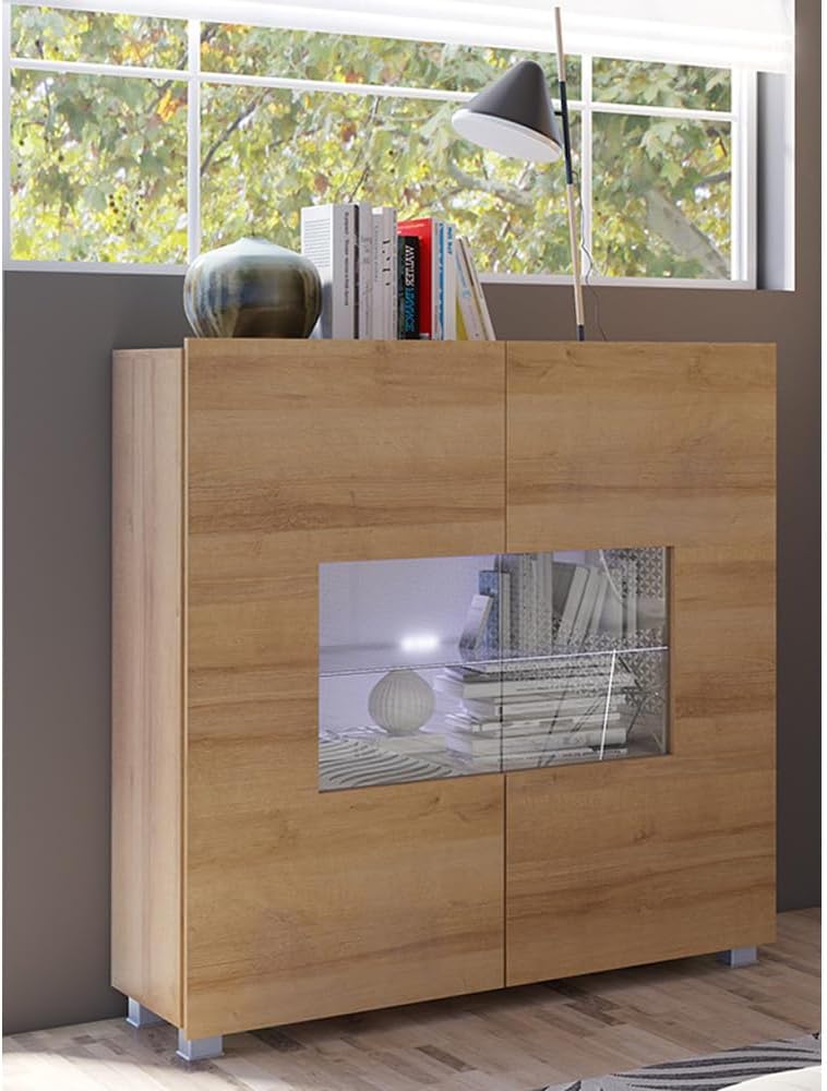 Lomadox Wall Unit Oak Nb. 3-Piece Modern with 1 TV Lowboard, 1 Hanging Display Cabinet with Lighting and 1 Highboard