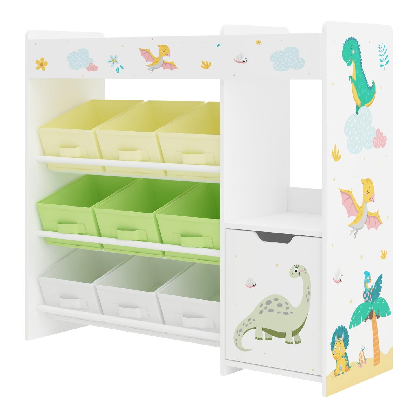 [en.casa] Kinderregal Søndreland Bücherregal für Kinder mit 9 Aufbewahrungsboxen Spielzeugregal mit Schrank 80 x 90 x 30 cm Spielzeug Aufbewahrung Ozean Motiv