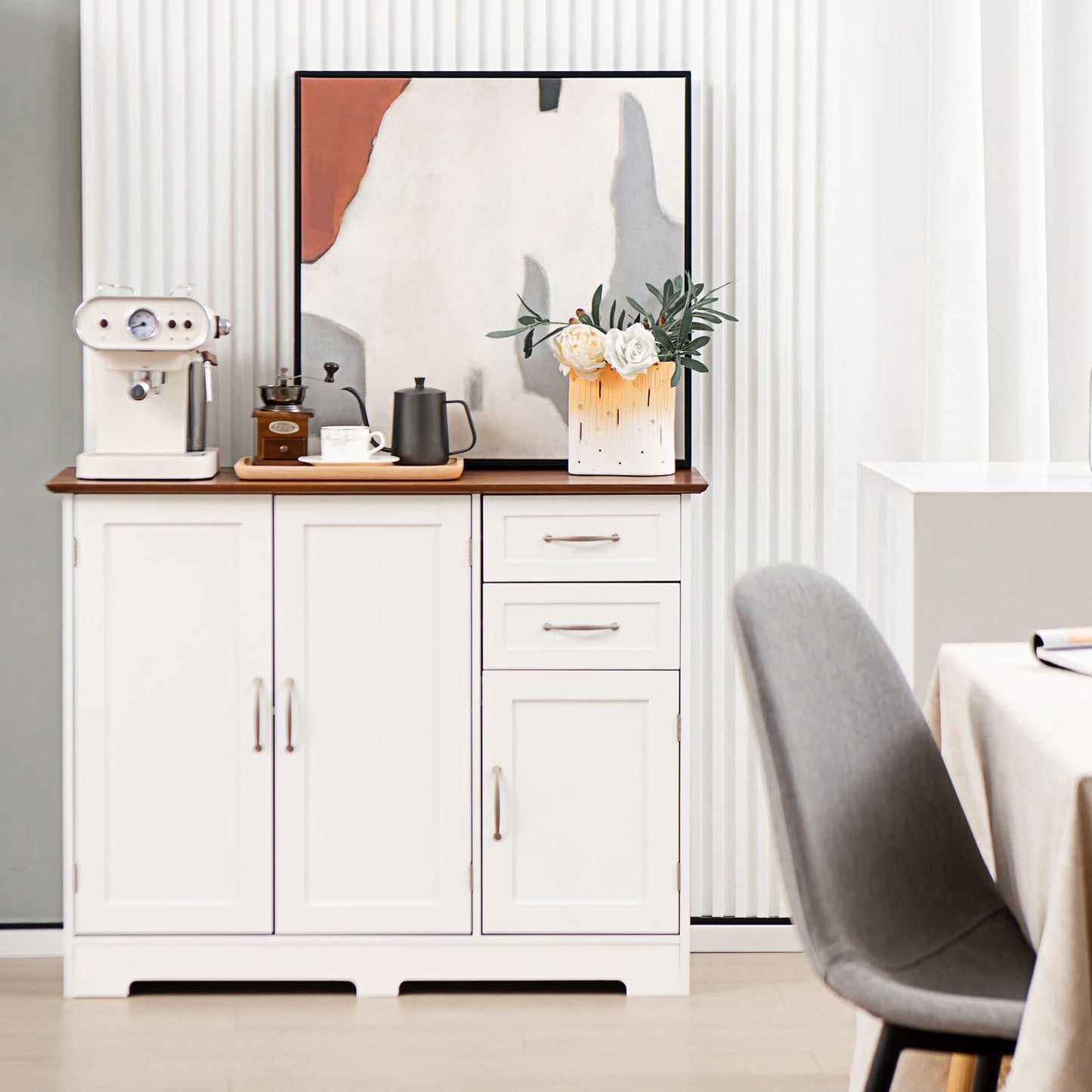 COSTWAY Sideboard, Kitchen Cabinet with Worktop 100 x 40 cm, Buffet Cabinet with Doors & Drawers & Adjustable Shelves, Kitchen Island for Kitchen, Dining Room (Black)