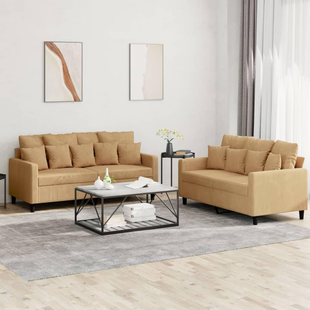 Willood 3-TLG. Sofagarnitur mit Kissen Dunkelgrau Samt,Sofa geeignet für Wohnzimmer, Sofa Set, mit Armlehnen und Kissen