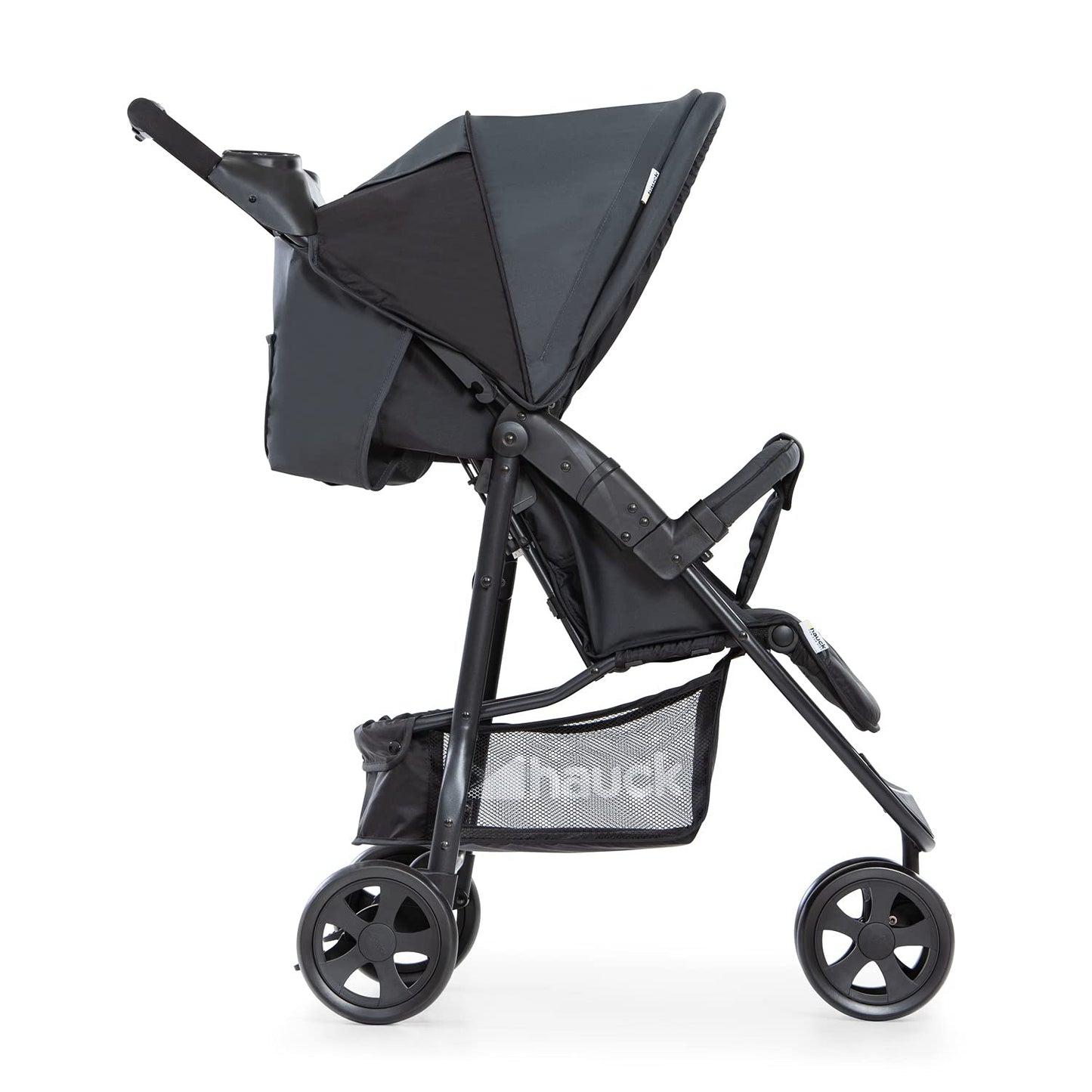 hauck Citi Neo II, Caviar/Stone - 3 Wheeled Pushchair with Raincover, Cup Holder & Tray, Lightweight (only 7.5 kg), Compact & One Hand Folding, XL Basket, from Birth up to 22 kg
