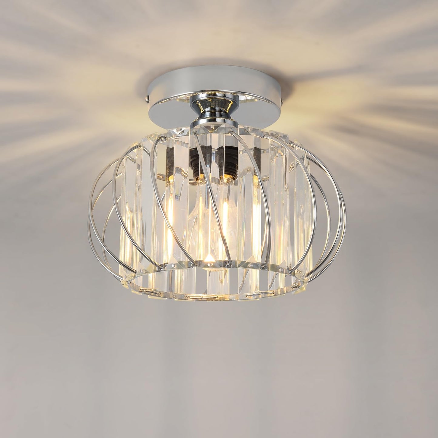 ANWIO Kristall Deckenleuchhte Kronleuchter, Wohnzimmer Lampe, Deckenleuchte E27 für Flur Balkon Küche Schlafzimmer Dekorative, Schwarz, Φ28CM