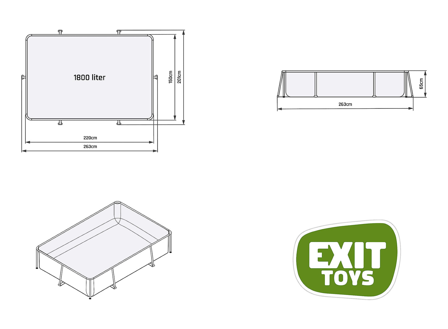 EXIT Toys Soft Grey Pool - 300x200x65cm - Rechteckiger, Kompakter Rahmenpool mit Kartuschenfilterpumpe - Leicht Zugänglich - Für Kleinkinder Geeignet - Starker Rahmen - Einzigartiges Design - Grau