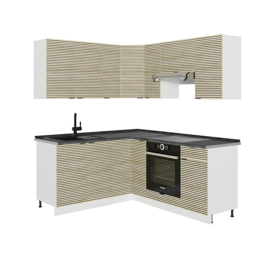 Vicco Eckküche Fame-Line, Grün-Gold Landhaus/Weiß/Weiß, 160 x 190 cm ohne Arbeitsplatte