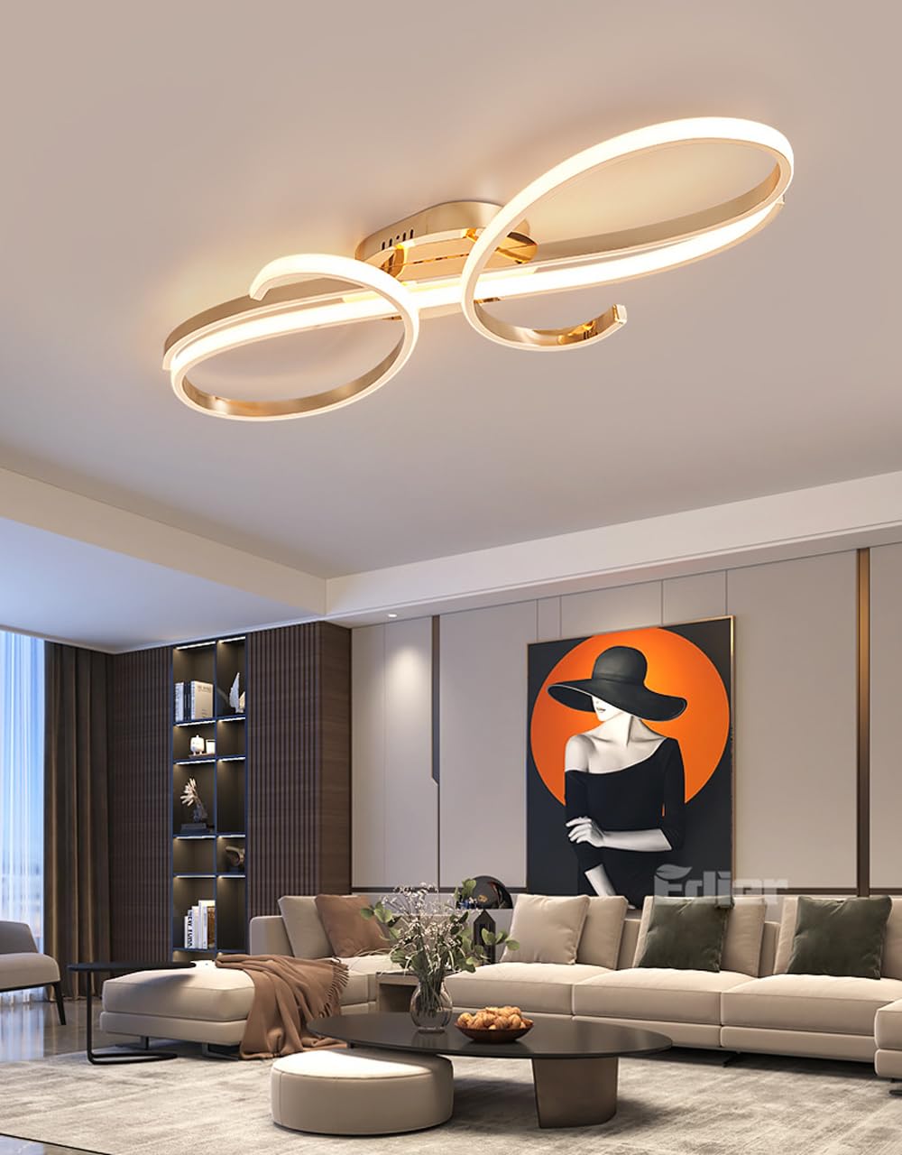 WSXEDC Moderne Kreative LED Deckenleuchte Dimmbare Metall Chrom für die Augenpflege Deckenlampe Mit Fernbedienung für Wohnzimmer Schlafzimmer Esszimmer Flure Gold 60cm