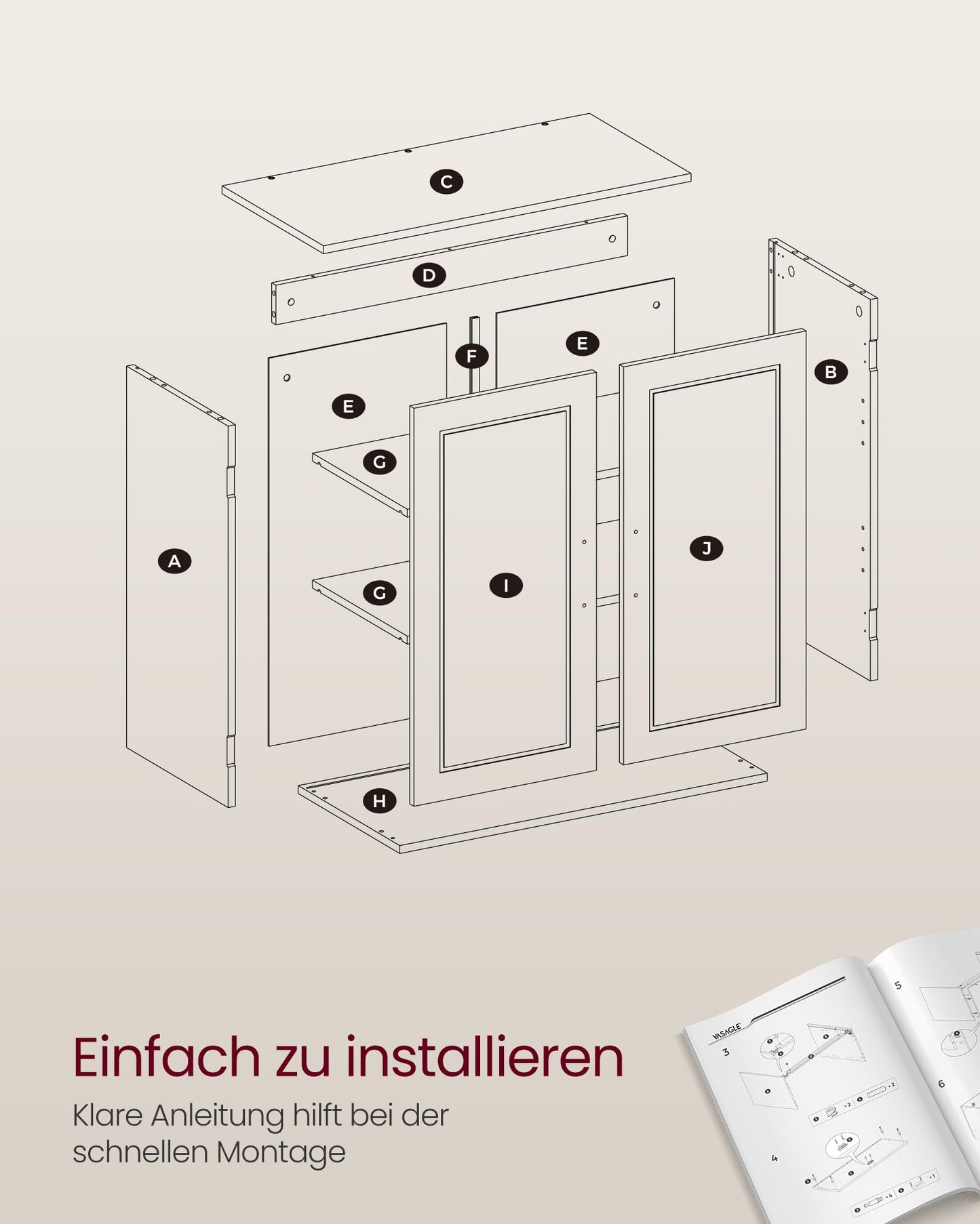 VASAGLE BBC320P36 Wall Mounted Bathroom Cabinet 18 x 60 x 60 cm Wall Cabinet with Adjustable Shelves Dove Grey