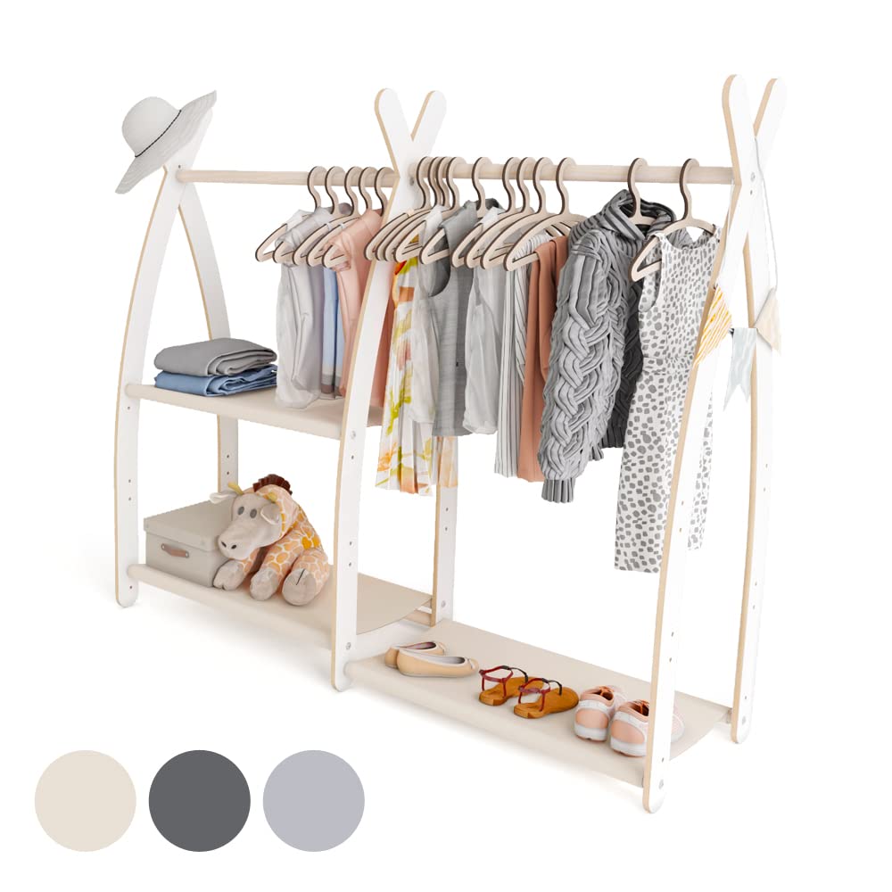 MAMOI® Children's Coat Stand 95 x 106 x 32 cm / 53 x 95 x 32 cm | Children's Wardrobe | Clothes Rail for Children | Wooden Rail | Wardrobe Wood for Children's Room | 100% Eco | Made in EU
