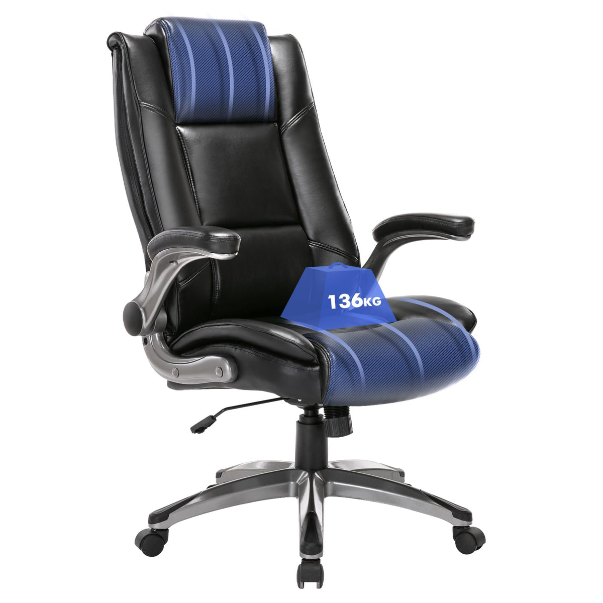 COLAMY Leather Executive Chair - Ergonomic, Extra Wide Seat with Pocket Spring Core, Maximum Load 136 kg, Breathable & Comfortable for Home Office (Black)