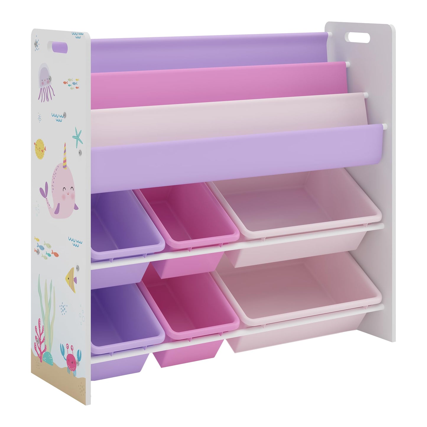 [en.casa] Kinderregal Rødøy Bücherregal für Kinder mit 6 Kisten Spielzeugregal 78 x 86 x 27 cm Spielzeug Aufbewahrung Koala Motiv