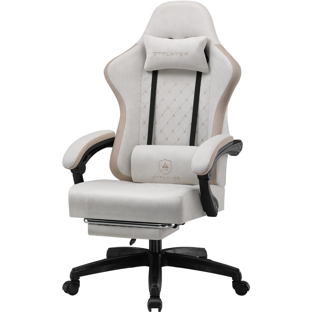 GTPLAYER Gaming Chair, Ergonomic Gaming Chair, Desk Chair with Fabric Surface, Spring Seat Cushion, Connecting Armrests and Footrest, Light Black
