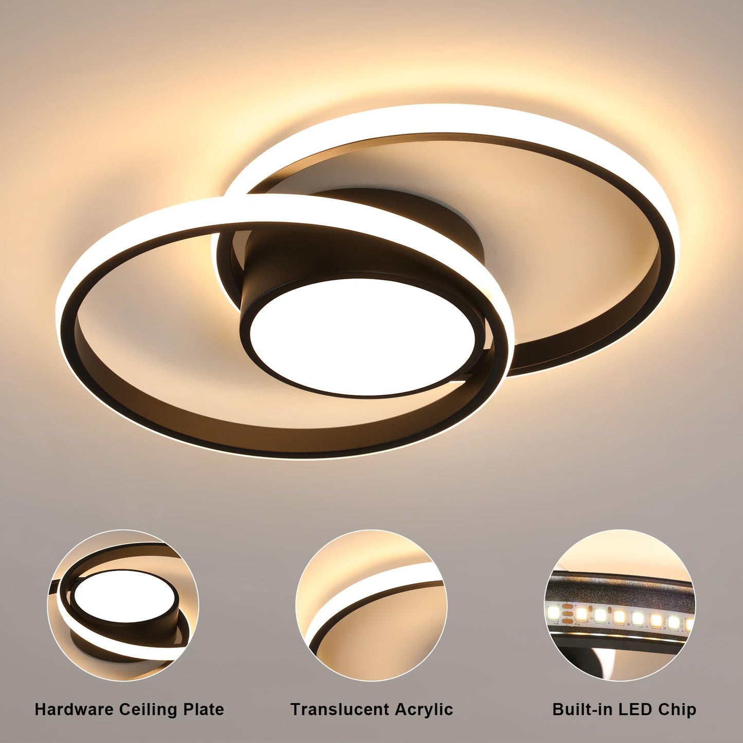 Comely LED Ceiling Lights, Pack of 2, 32 W, Round, 2350 lm, Modern, for Bedrooms, Bathrooms, Kitchens, Corridors, Balconies, 4500 K Neutral Light, Diameter 280 mm