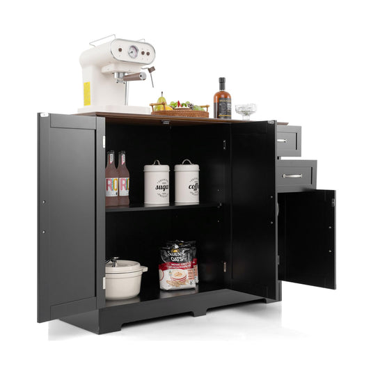 GOPLUS Sideboard Kitchen, Kitchen Cabinet with Doors & 2 Drawers, Buffet Cabinet with Worktop & Adjustable Shelf, Storage Cabinet for Kitchen & Living Room, 100 × 40 × 78 cm (White)