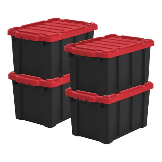 Iris Ohyama, 100L Plastic Storage Box with Heavy Duty Lid, Set of 2, Black, Stackable, Garage Shelves, Moving Moving Plastic Tool Box Storage Box UTB-27