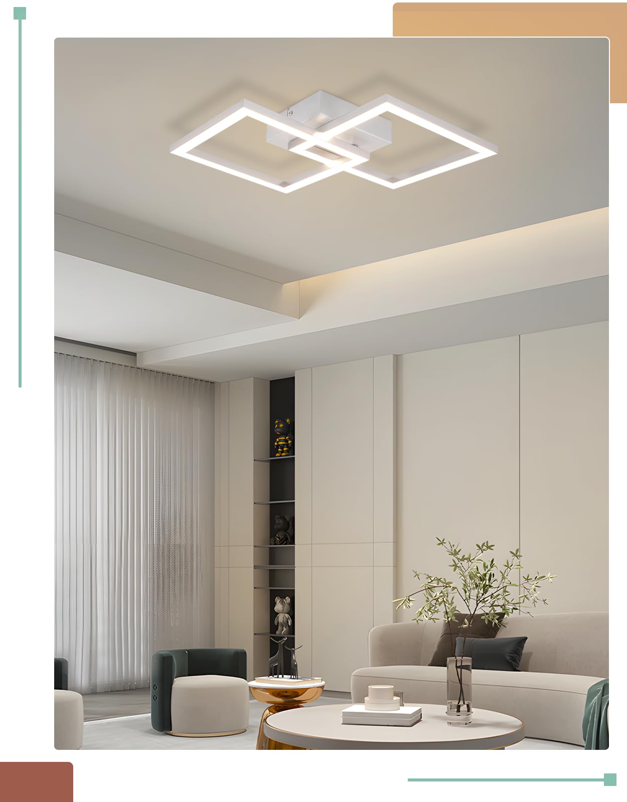 Homefire LED Ceiling Light, Kitchen, 24 W, Kitchen Lamp, Black, Living Room Lamp, Modern Design, Hallway Lamp, Warm White, Hallway, Bedroom Lamp, Square, for Living Room, Bedroom