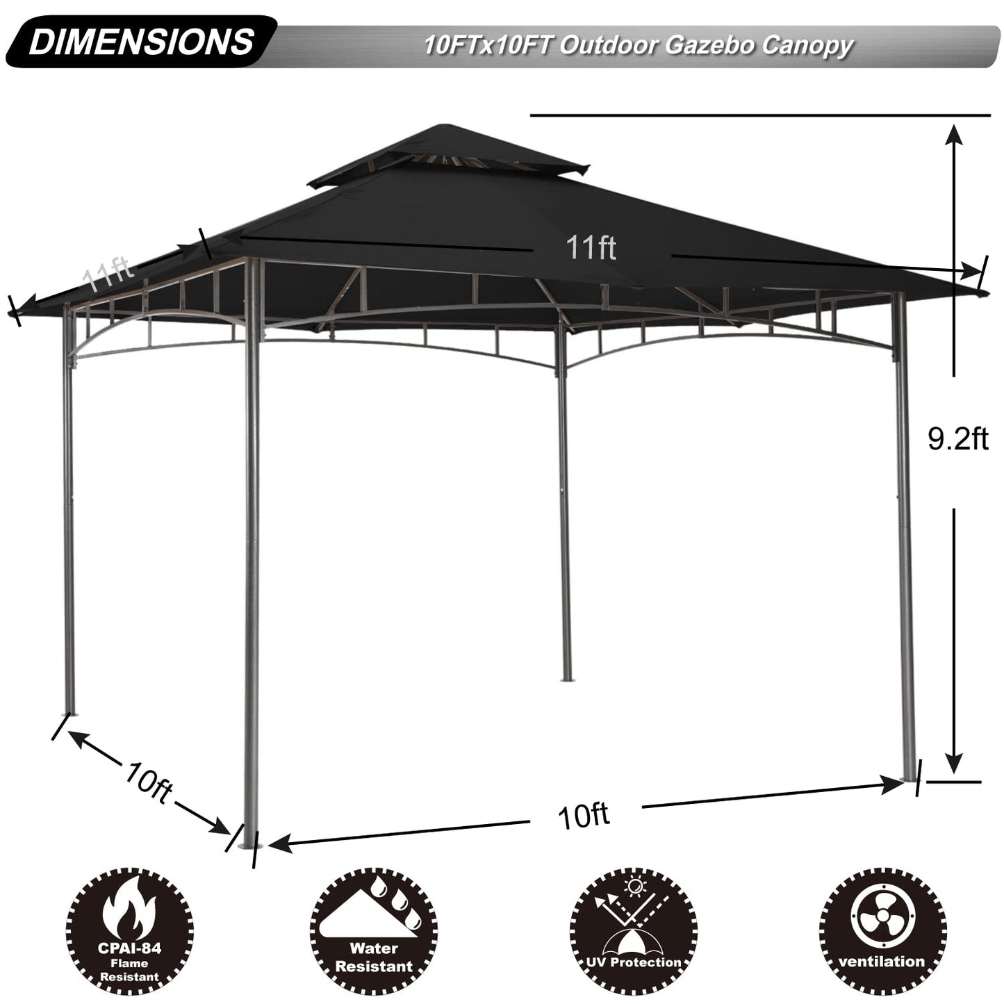 ABCCANOPY Pavillon 2.5x2.5m Wasserdicht Stabil Winterfest Gartenpavillon，Doppeldachweichdach Hinterhof-Partyzelt mit Netz für Schatten und Regen,Grau
