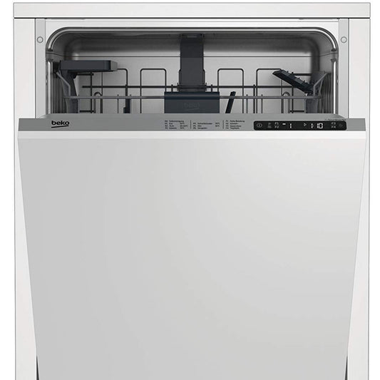 Beko BDIN16420 Fully Integrated Dishwasher / Sliding Cutlery Basket / Detergent Compartment with Sliding Lock / Self-Adjusting Door Spring / 14 place settings