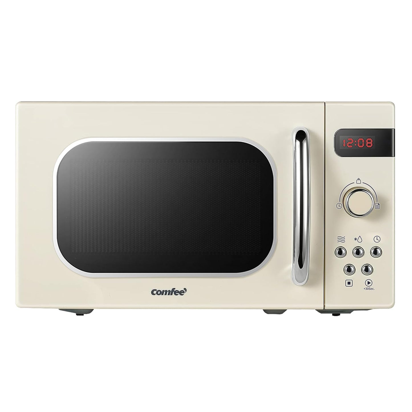 Comfee CMSN 20 si Mikrowelle / Solo-Mikrowelle mit 5 Leistungsstufen/ Innenbeleuchtung/ easy Defrost/360°Drehteller / Zwei Drehregler/20L/700W/ Silber