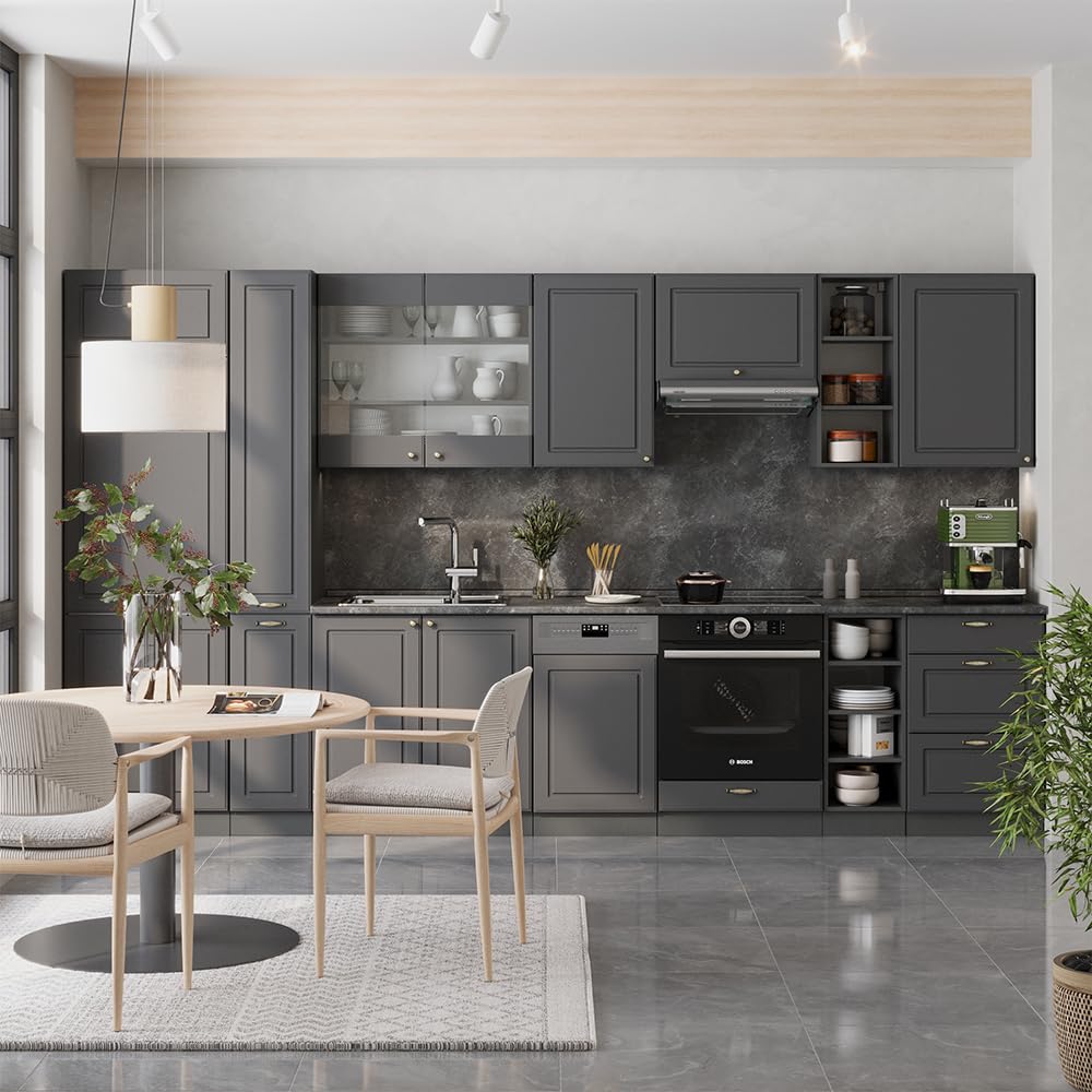 Vicco Kitchen Unit Fame-Line Goldkraft Oak / Anthracite 355 cm without Worktop