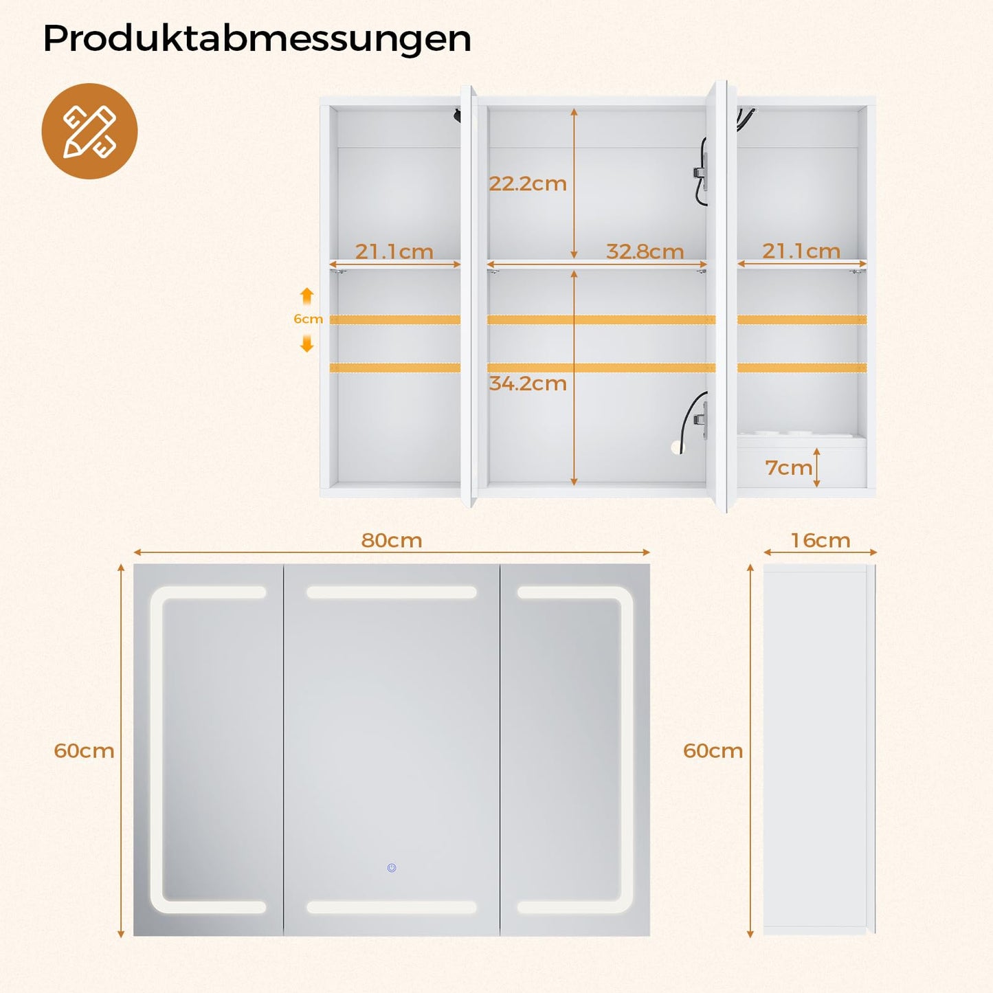 mojiasion Bathroom Mirror Cabinet 100 cm Wide with LED Lighting, Socket & 3 Colour Temperatures Dimmable Bathroom Cabinet with Touch Sensor 60 x 100 x 16 cm (H x W x D) Mirror + 3 Adjustable Shelves