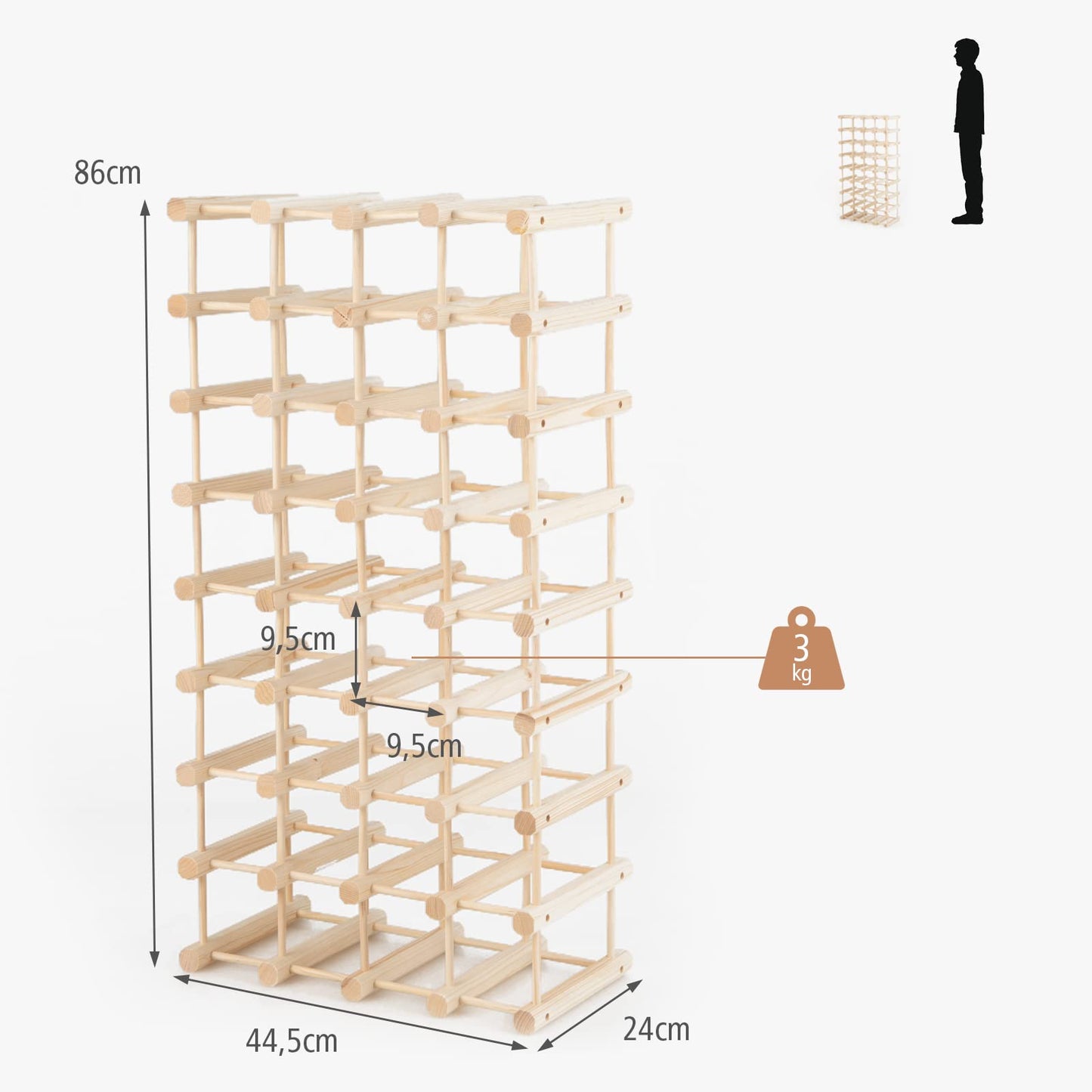 COSTWAY Wine Rack Wood Stackable Bottle Rack for 72 Bottles, Wine Rack with 6 Levels, Wooden Shelf, Bottle Stand for Kitchen, Dining Room, Bar, Basement, 119 x 29 x 72 cm