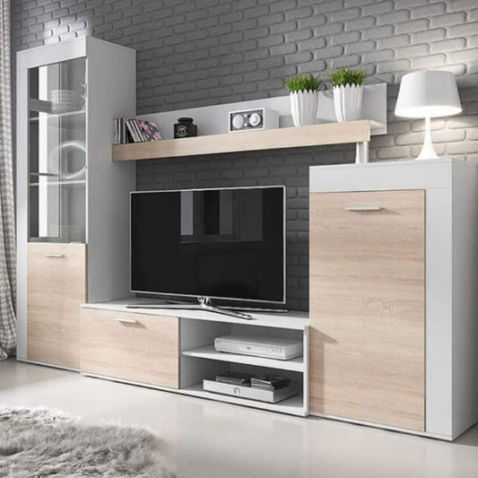 MEBLE KRYSPOL Rita Living Room Wall Unit - Living Room Furniture - Modern Living Room Wall Unit - Sideboard Living Room Cabinet Wall - Living Room Furniture Modern - Shelf White - TV Cabinet -