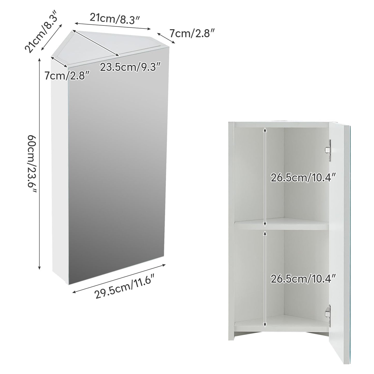 TUKAILAI Mirror Cabinet Bathroom Cabinet with 2 Toy Doors and Additional Shelf Storage Cabinet with Adjustable Shelves Wall Cabinet Medicine Cabinet Wall Cabinet for Bathroom White