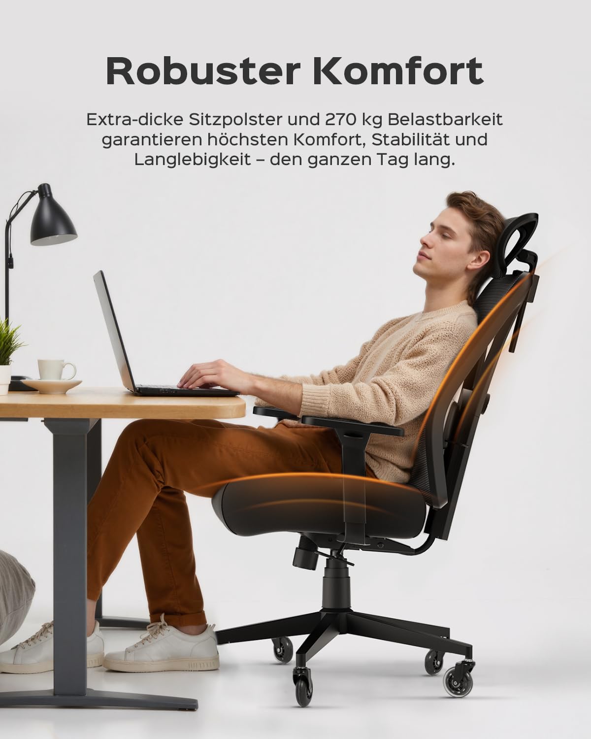 Dowinx Office Chair 270 kg, Ergonomic Desk Chair with Thick Seat Padding, Adjustable Lumbar Support, Height-Adjustable Backrest, 3D Armrests, Metal Base, Black