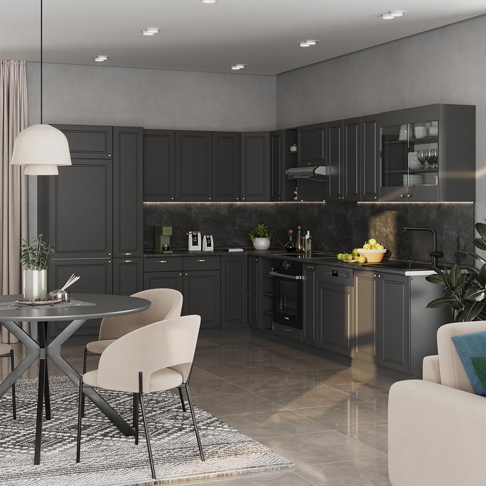 Vicco Fame-Line Corner Kitchen 257 x 347 cm White High Gloss / Anthracite without Worktop