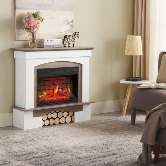 Woodley AF23BS White Brick Effect Electric Fireplace with LED Flame Effect, Heating up to 30 m², Remote Control, Realistic Design, Energy Saving, Freestanding, Grey Oak