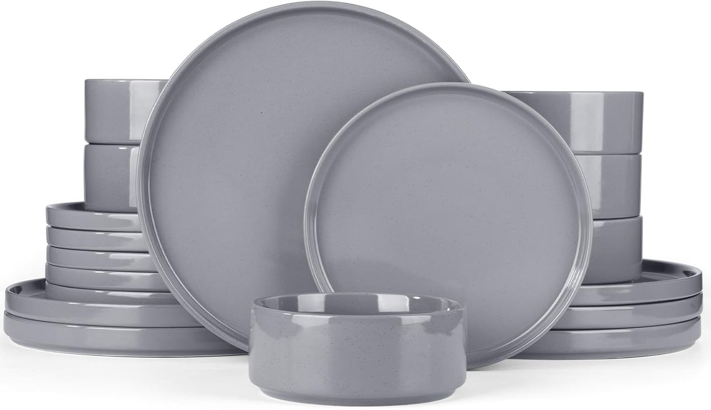 Star 18-Piece Plate Set, Crockery Set for 6 People, Stoneware Crockery Set, Anti-Scratch Dinner Service, Microwave & Dishwasher Safe, Cappuccino White