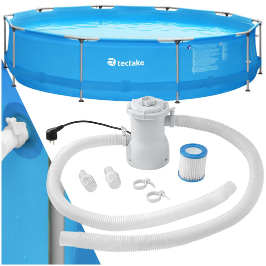 tectake® Swimming Pool, Large Swimming Pool, Rectangular, Frame Pool, Pool for Garden, Steel Frame Pool, Complete Set, Outdoor Garden Pool, Above Ground Pool, 300 x 207 x 70 cm, Grey