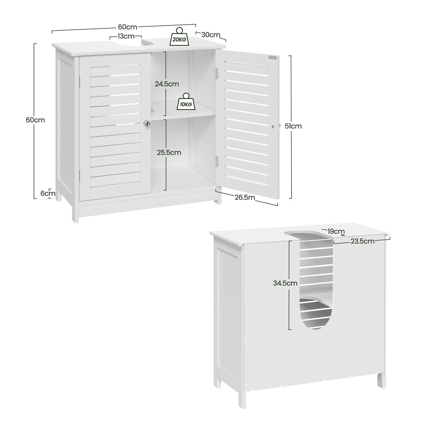 EUGAD Under Basin Vanity Unit Bathroom Cupboard with 2 Doors 60 x 30 x 60 cm, Bamboo