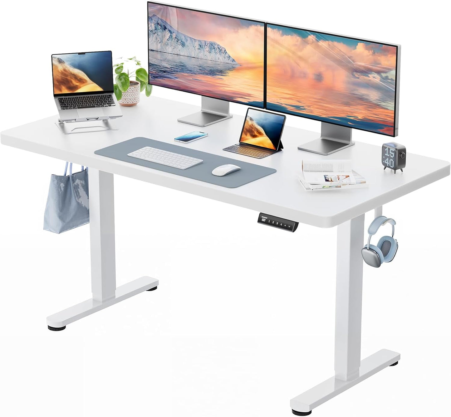 HUANUO Höhenverstellbarer Schreibtisch 160x80cm,25MM Ganze Tischplatte mit Bürstenloser Motor,Ergonomischer Steh-Sitz Tisch Stehpult,Einfache Montage Elektrischer Stehschreibtisch für Homeoffice