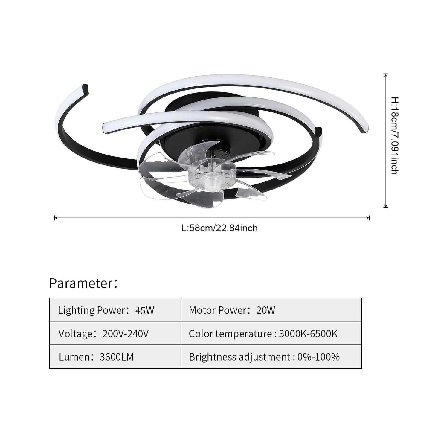 LED Lighting with Mute Ceiling Fan 45W Ceiling Light with Fan Light, App and Remote Control, Creative Shape Acrylic Shade (White) Living Room Bedroom Kitchen (White)