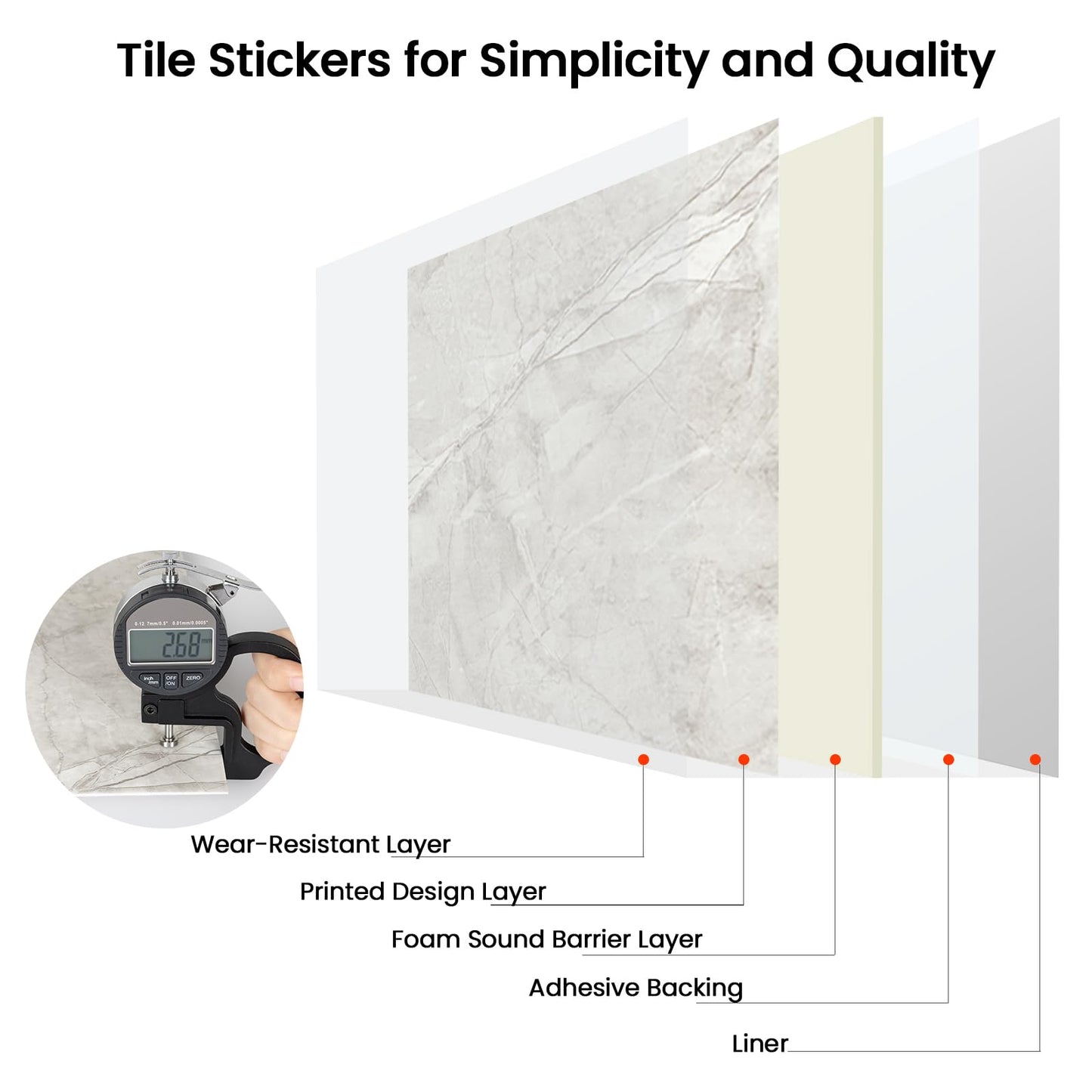 Hode Pack of 10 Adhesive Tiles, Kitchen Marble, 60 x 30 cm, Self-Adhesive Tiles, White, Waterproof, Wall Panels, Self-Adhesive for Kitchen Splashback, Bathroom, Living Room, Wall Tiles