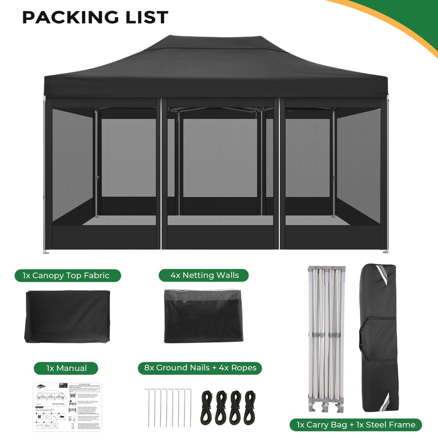 COBIZI Folding Gazebo 3 x 3 m Gazebo 3 x 3 m Waterproof Stable Party Tent Foldable with 4 Side Walls Mosquito Net Pop Up Garden Gazebo Anti-UV for Garden, Grey