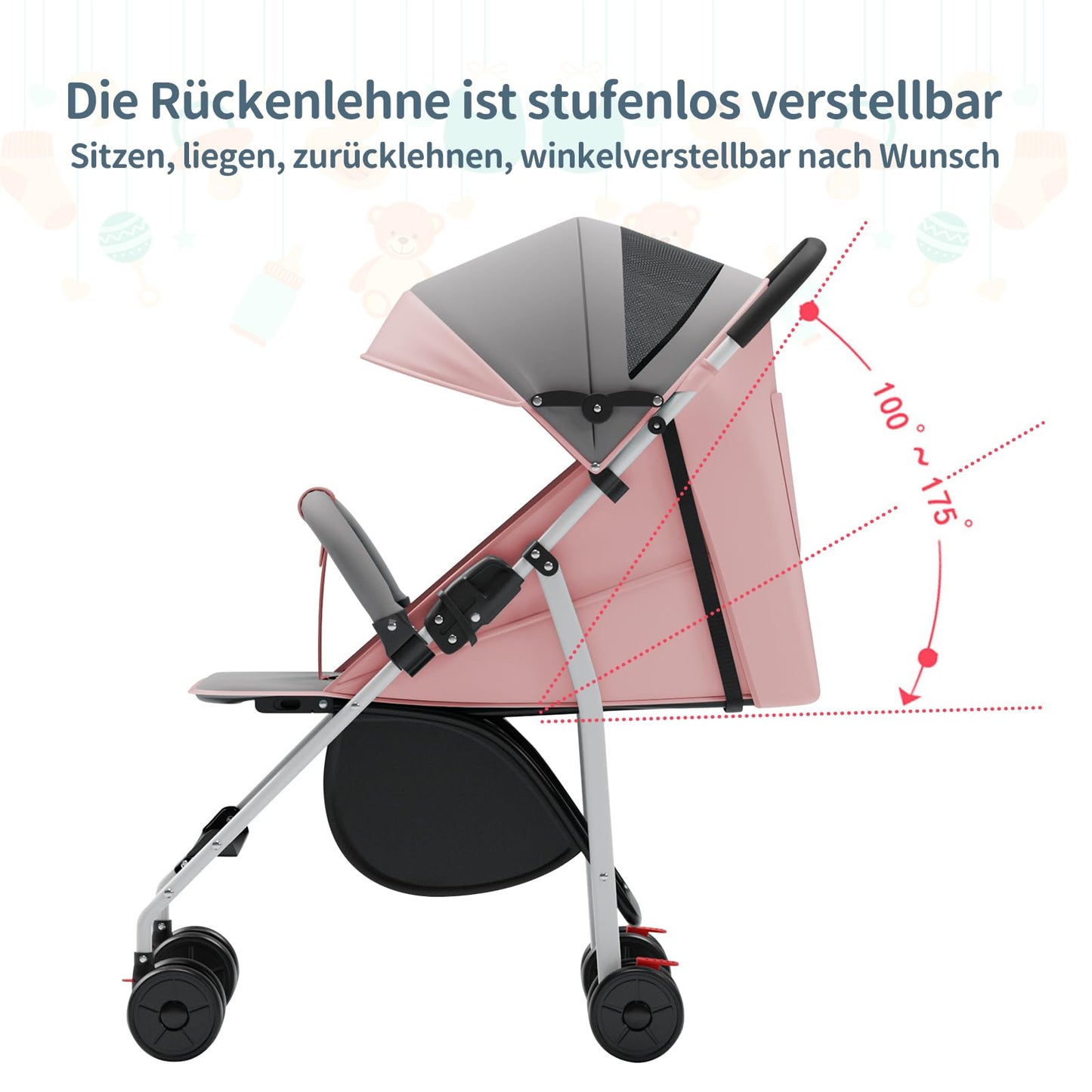 Kindersportwagen,Zusammenklappbarer Kinderwagen,leicht modern klein Buggy mit Liegeposition,Liegefunktion,Ultraleicht (nur 4.5 kg),ideal für Reisen,bis 60 kg (Blau, 45 x 67 x 100cm)