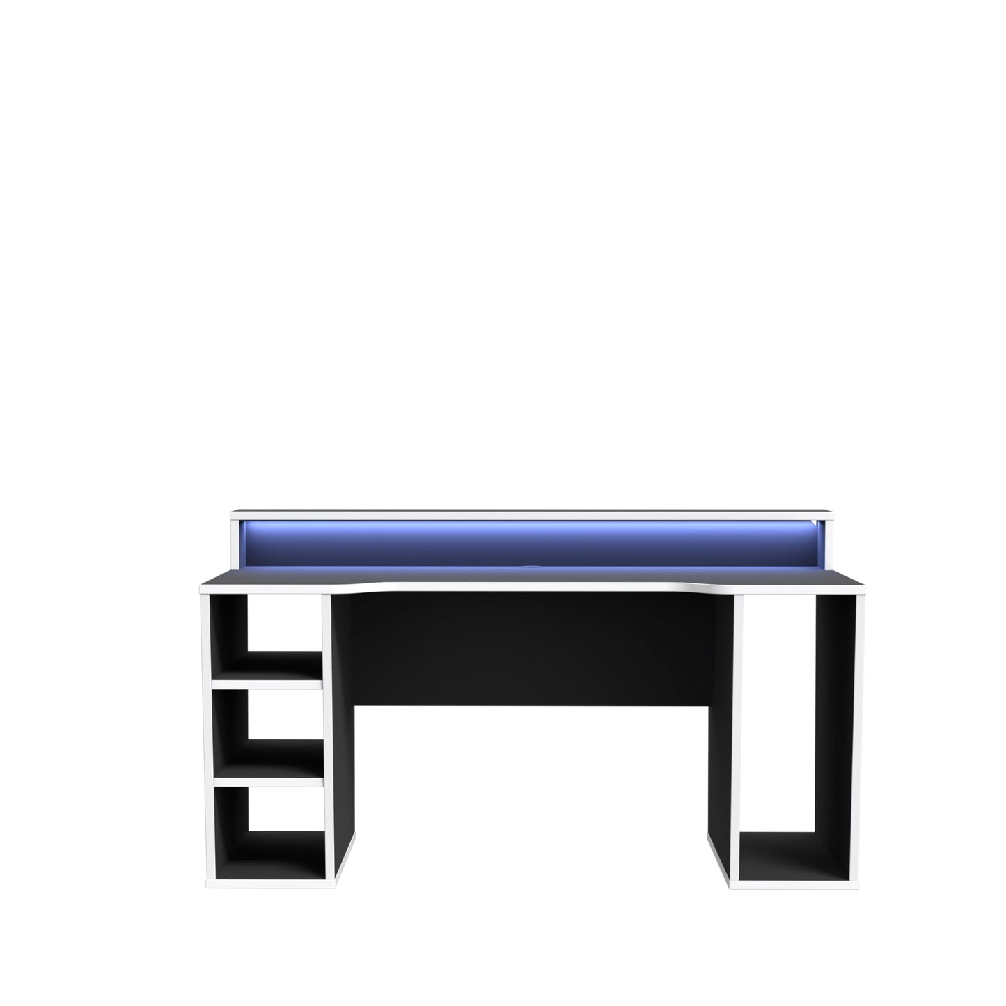 Forte TEZAUR Computer Desk Gaming Desk with LED Lighting and Shelf, Wood Material, Black, W x H x D: 200 x 91.1 x 125.4 cm