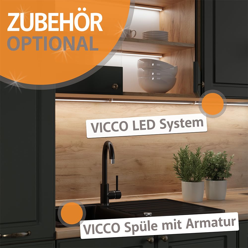 Vicco Rick Corner Kitchen, Anthracite High Gloss/White, 190 x 60 cm, AP Marble