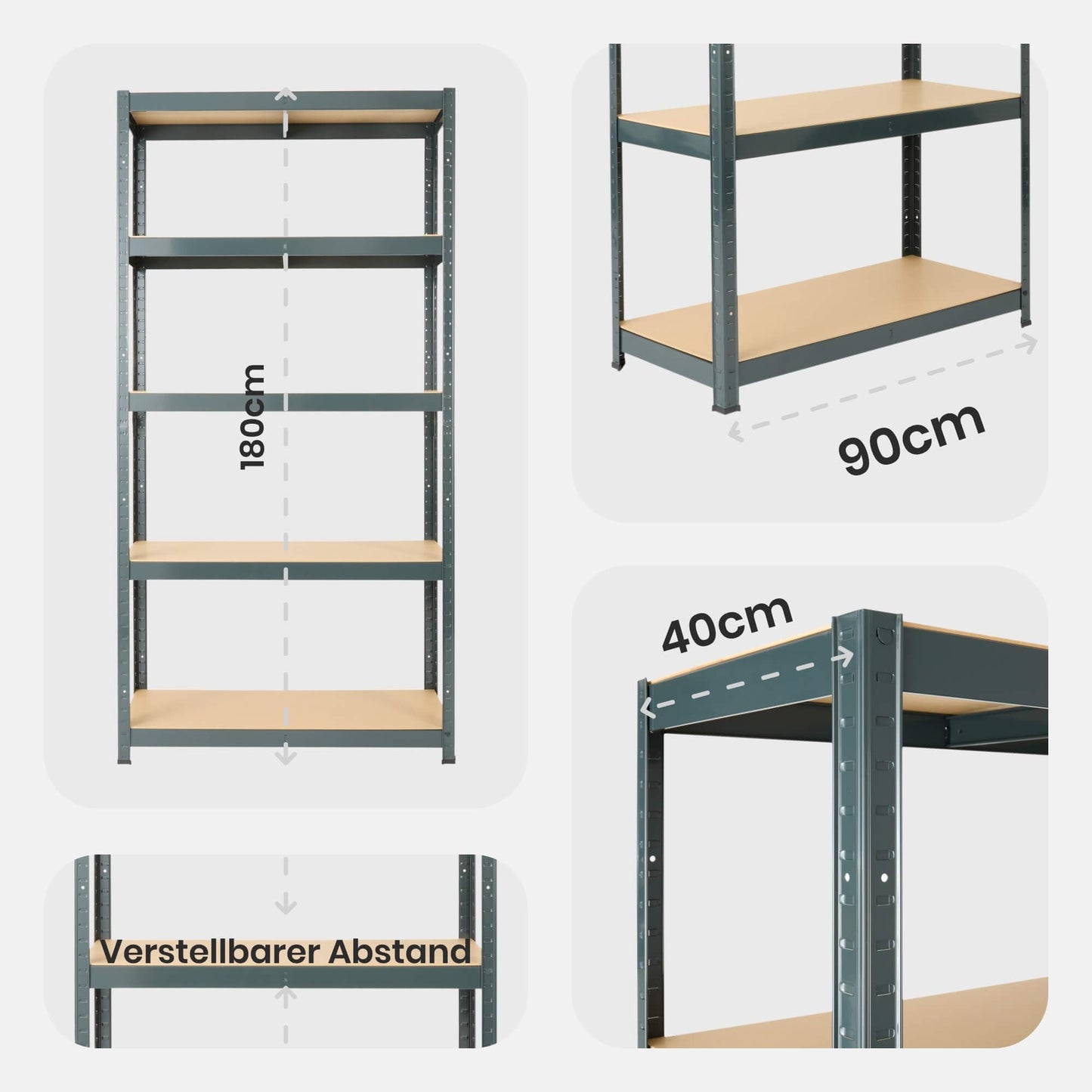 Arebos Heavy Duty Shelves in Various Sizes, Max. 875 kg Load Capacity, Easy Installation Thanks to Plug-in System