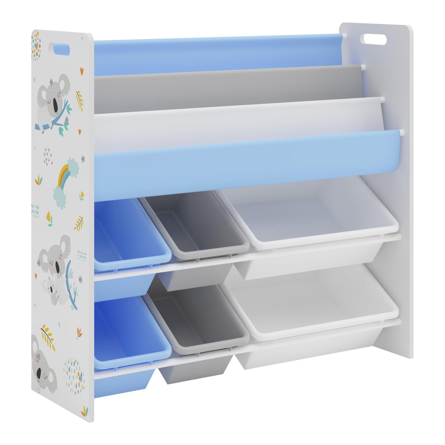 [en.casa] Kinderregal Rødøy Bücherregal für Kinder mit 6 Kisten Spielzeugregal 78 x 86 x 27 cm Spielzeug Aufbewahrung Koala Motiv