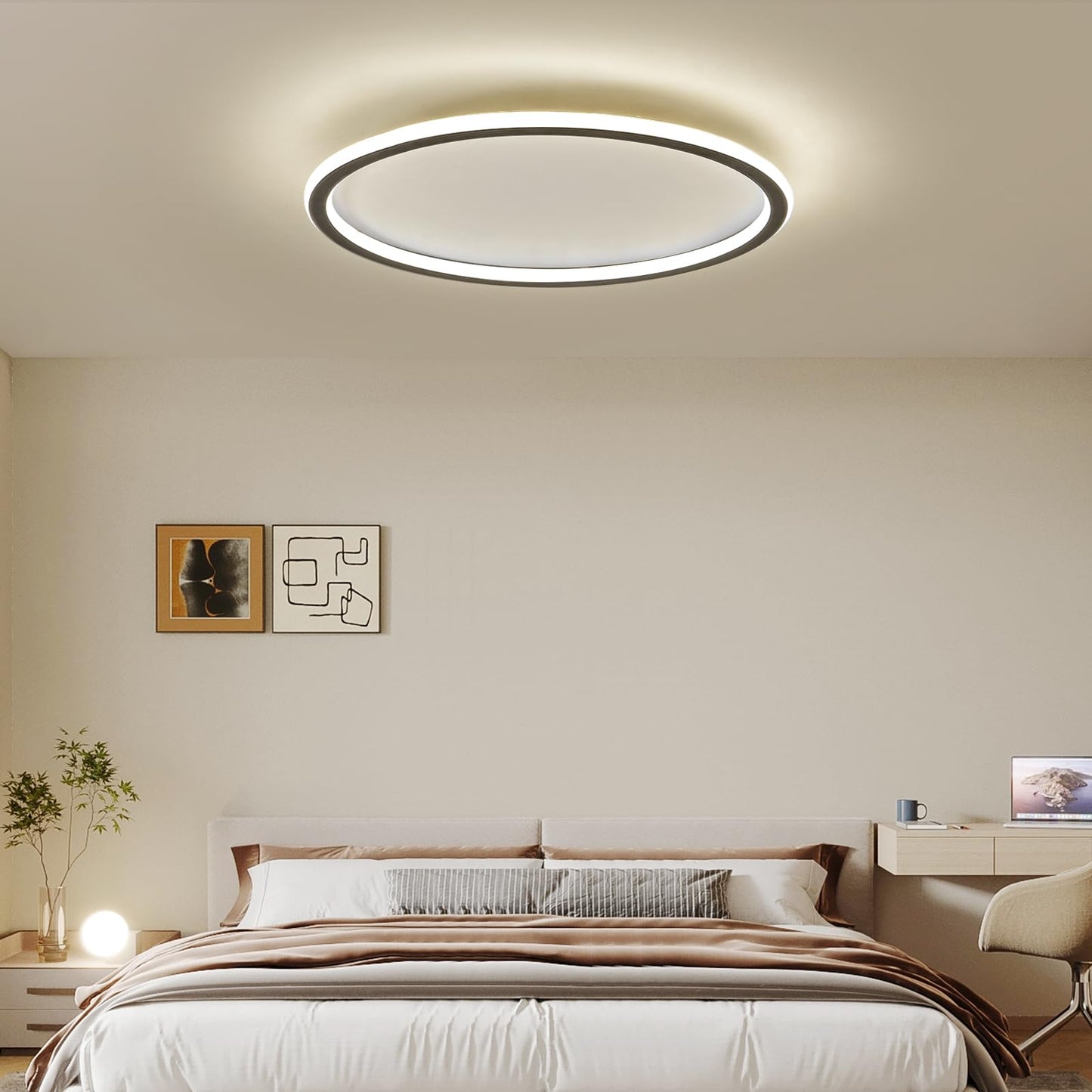 Mikeru 3000K Ceiling Light, 40 cm LED Round Ceiling Lighting, Warm White Ceiling Light, Flush Mount Bathroom Ceiling Lights Without Remote Control for Living Room, Hallway, Bedroom