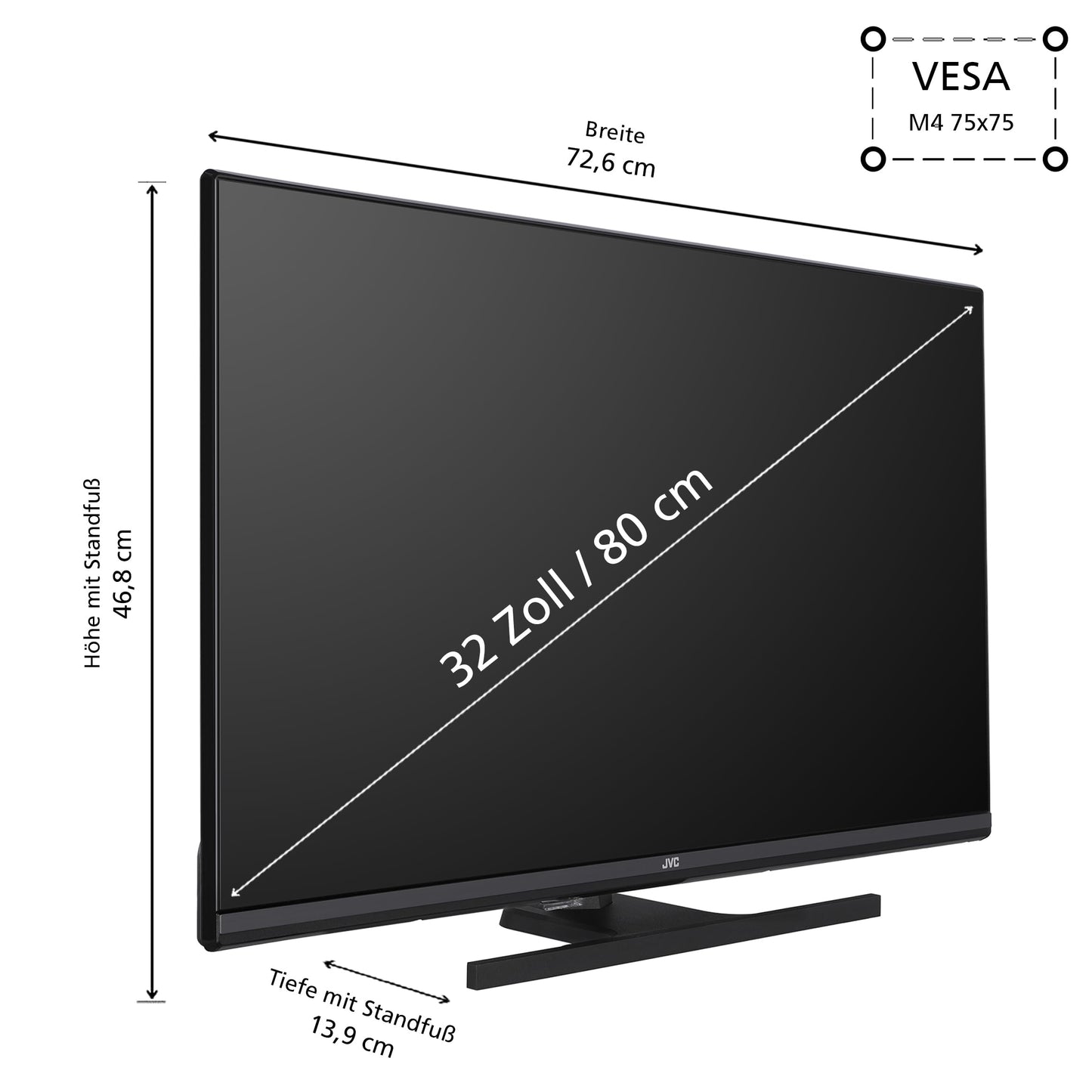 JVC 32 Zoll Fernseher Android TV (HD-Ready Smart TV, HDR, Triple-Tuner, Google Play Store) LT-32VAH3355