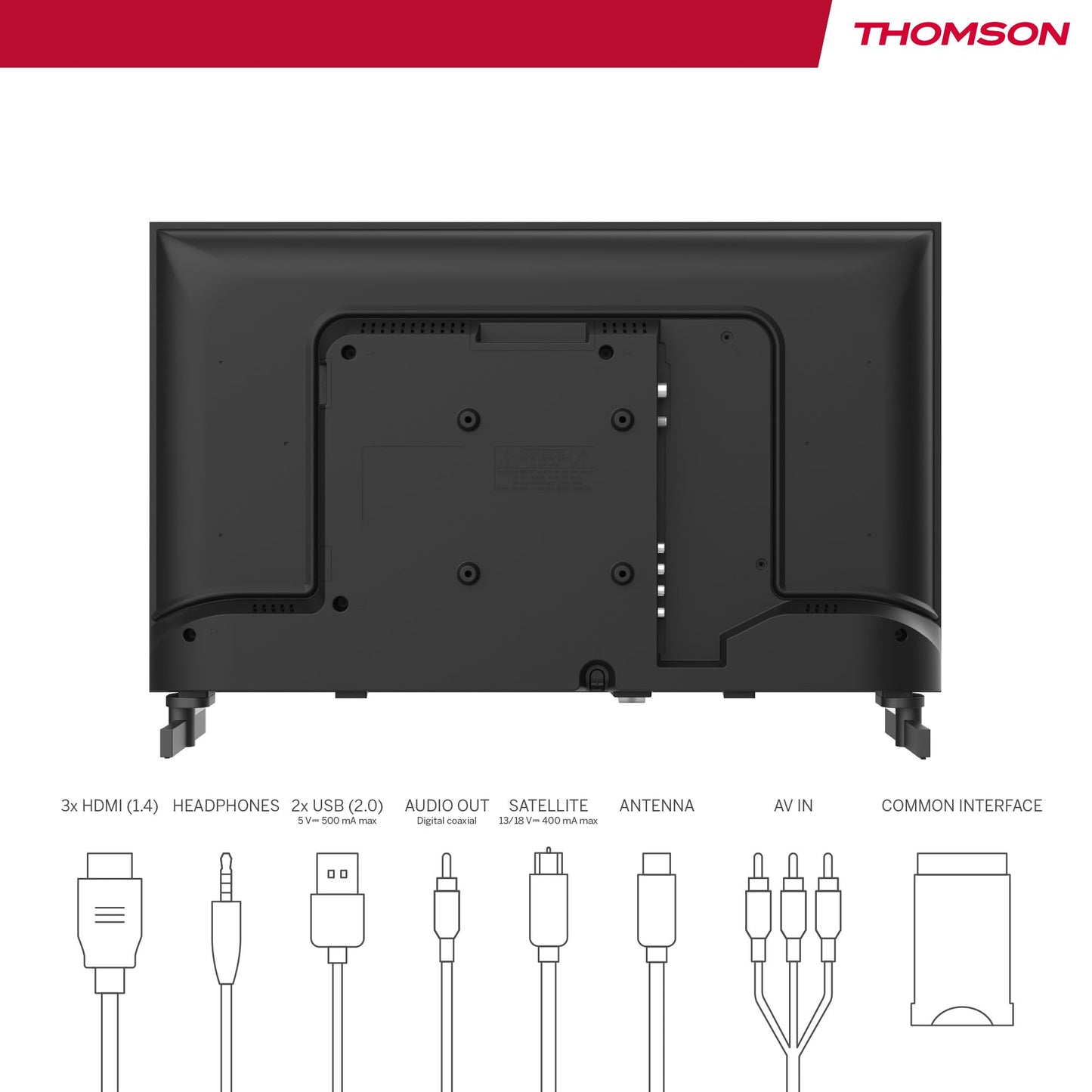 Thomson 24 Inch (60 cm) LED HD Easy TV - No Smart - Hotel Mode, USB, HDMI, Triple Tuner (Cable, Satellite, Antenna), AV IN, CI+, A+ Panel - 24HD2S13