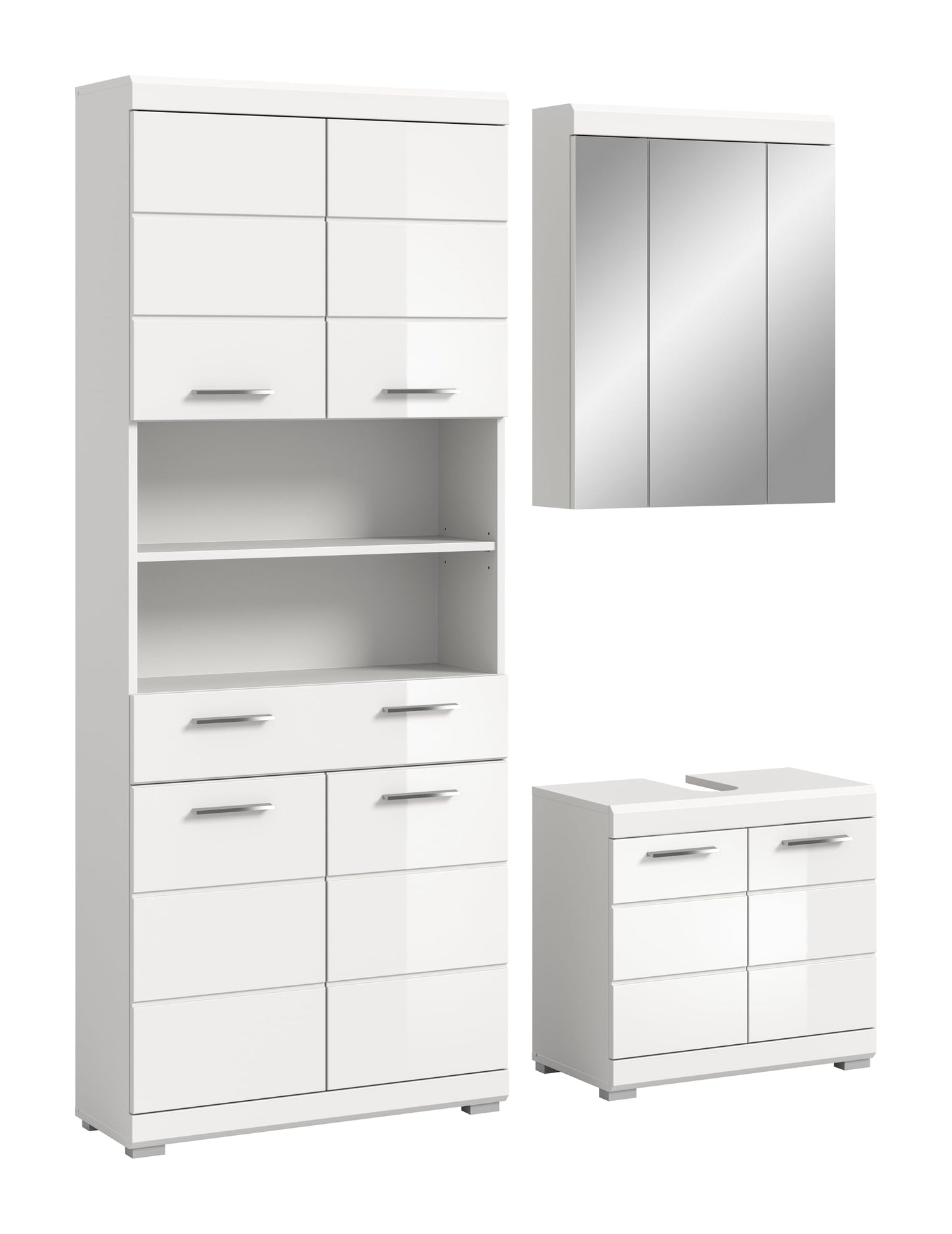 Badezimmer Scout X06B2723 Wall-Mounted Cupboard Wide Cabinet in Front White High Gloss Body Smoke Silver Nb. Approx. 74 x 79 x 24 cm