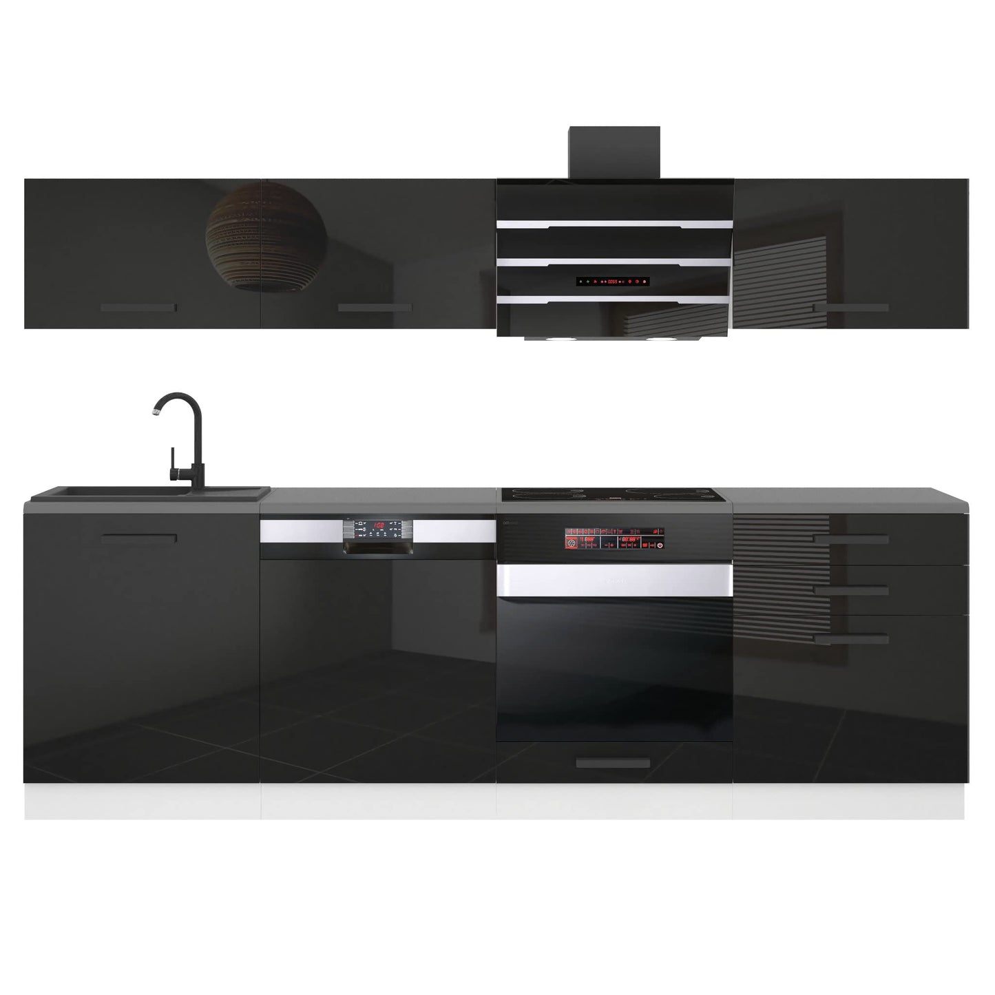Belini Linda Kitchen Unit, Kitchen Furniture 240 cm, Fully Equipped without Electrical Appliances, with Wall Cabinets and Base Cabinets, with Worktops, Matt White