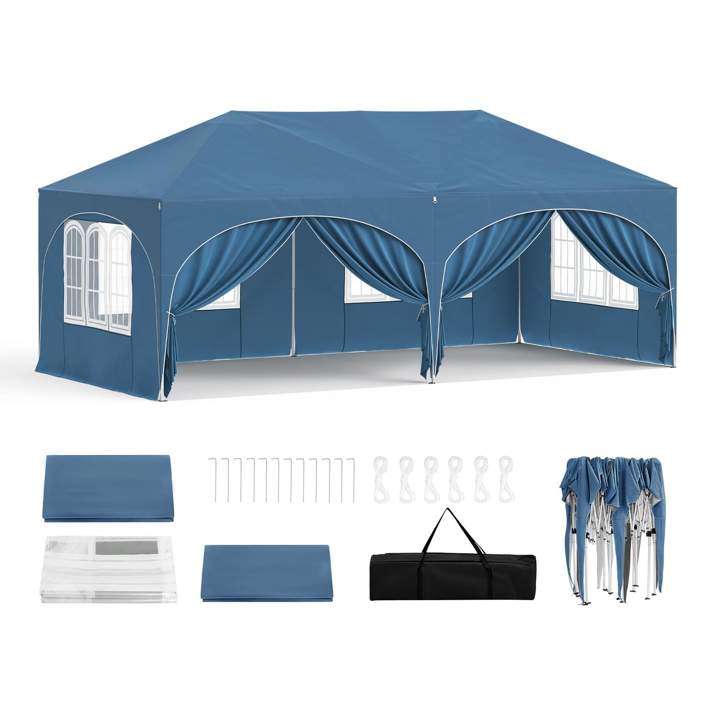 WOLTU Gazebo, Folding Gazebo, 3 x 6 m, with 6 Side Walls, Party Tent, Water-Repellent, UV Protection 50+, Height-Adjustable Garden Gazebo, with Carry Bag, for Outdoor Garden, Camping, Grey