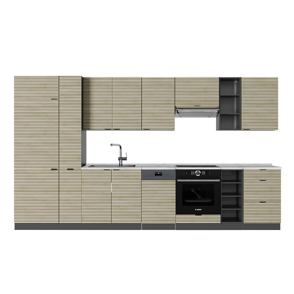 Vicco Kitchen Unit Fame-Line Goldkraft Oak / Anthracite 355 cm without Worktop